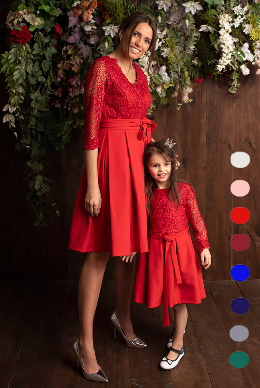 Koronkowa sukienka z rękawem MIDI LaKey Dominika zestaw sukienek mama i córka - sukienka dla córki